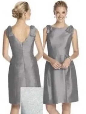 NWT Alfred Sung Dupioni Midi Dress Dove Gray Silver D626 Sleeveless Chic Preppy
